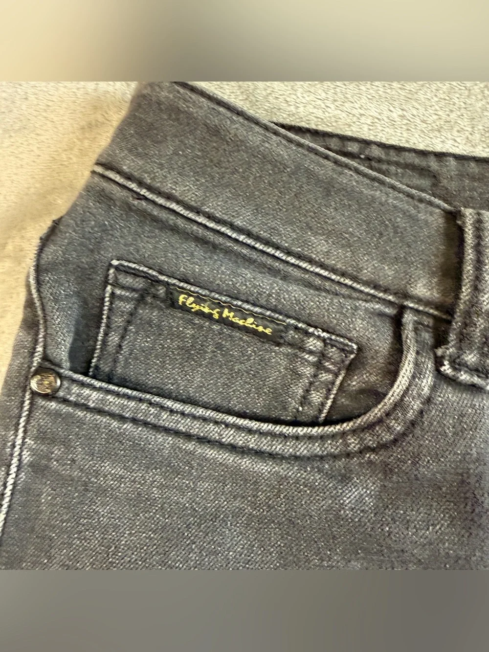 Flying Machine Men's Black Gray Slim Straight Jeans 34x32 Stretch Denim
